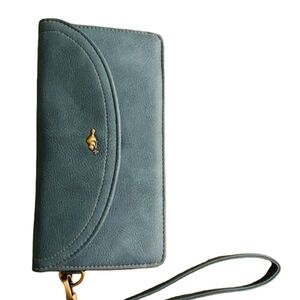Roots Beaver Canoe Wristlet Wallet Purse Bag Clutch Vintage Blue Green Teal